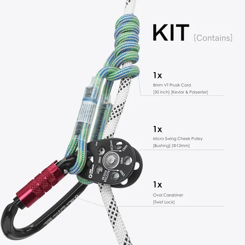 Vista 2 de GM CLIMBING Kit de polea de tendido de enganche para sistema de escalada de cuerda doblada, unidad básica de transporte general, buje de polea