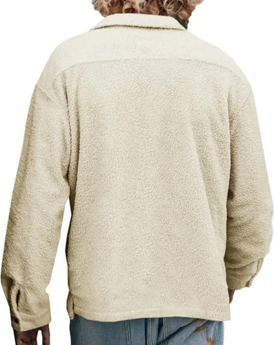 Vista 2 de Runcati Chaqueta de forro polar Sherpa para hombre, casual, con botones, para otoño e invierno, suave, con bolsillo