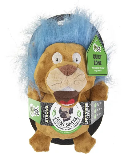 Vista 5 de goDog Crazy Hairs León Juguete de Perro de Peluche Silencioso, Tecnología de Guardia de Masticado - Marrón Claro, Pequeño Tan Lion (pelos locos)
