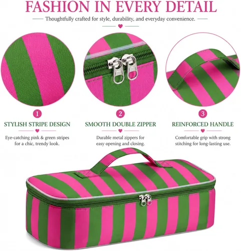 Vista 2 de Elegante bolsa de viaje para herramientas para el cabello con asa para Raya azul claro y rosa