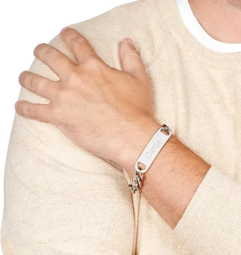 Vista 2 de Men's Engraved Sterling Silver ID Bracelet, (8" or 9" long) - Custom Engravable Men's Figaro Chain Link Bracelet - Men's Bracelets - Personalized