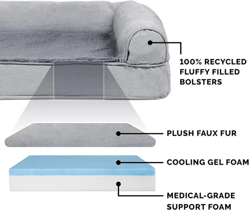 Vista 3 de Furhaven Pet – Sofá de felpa ortopédica para perro, cama con forma de L, tumbona ergonómica con contorno de cuna, cama para perros y gatos, varios