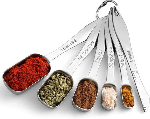Vista 8 de Spring Chef - Juego de 6 cucharas medidoras apilables de acero inoxidable con nivelador Rectangular Metric Metal Teaspoon & Tablespoon Measuring