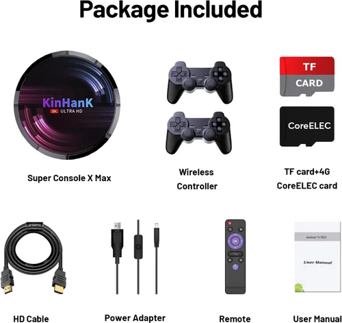 Vista 7 de Kinhank Retro Video Game Console Built in 114000+ Games,Super Console X Max Emulator Console,EmuELEC 4.5Android 9.0CoreELEC 3 Systems ALL in 1,4K