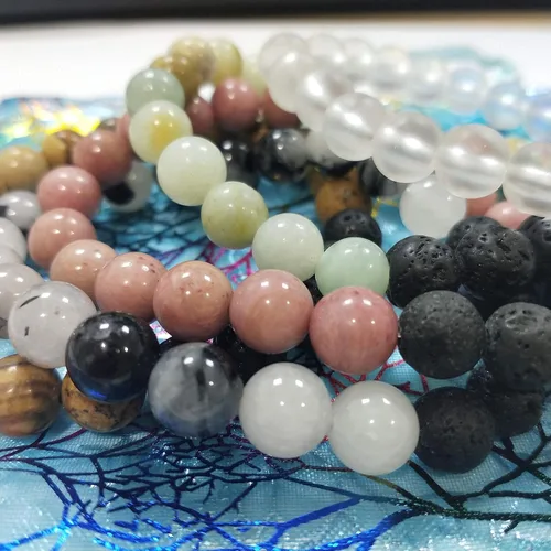 Vista 9 de YISSION Pulseras de cristal curativo de piedras semipreciosas de aceite esencial con cuentas para hombres, mujeres y niñas, juego de alivio