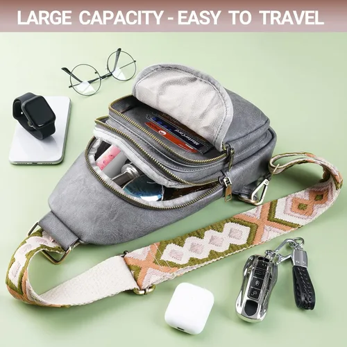 Vista 3 de KFXFENQ Bolso bandolera para mujer, de piel sintética, bolso bandolera pequeña, mochila cruzada multiusos para el pecho, para mujer, ciclismo