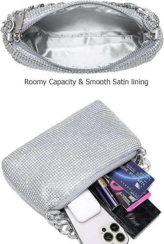 Vista 6 de YIKOEE Bolso de mano brillante con diamantes de imitación para mujer, con cadena gruesa