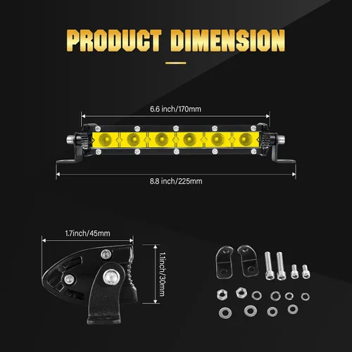 Vista 2 de SKYWORLD Barra de luz LED, 7 pulgadas, 30 W, delgada, de una sola fila, impermeable, para inundación, todoterreno, luces amarillas, antiniebla