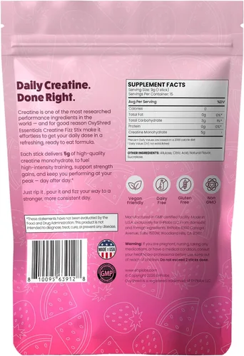 Vista 2 de EHP Labs OxyShred Creatine Fizz Sticks, Strawberry Watermelon, 15 Pack