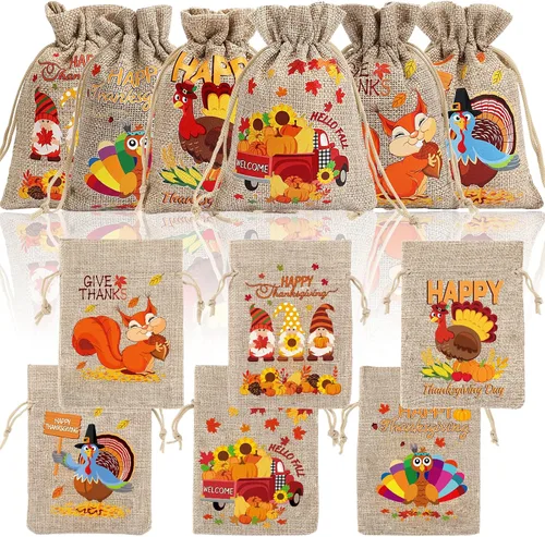 Vista 8 de JUNEBRUSHS Bolsas de arpillera de Navidad con cordón, paquete de 20 bolsas de regalo de Navidad, bolsas de golosinas, lindas bolsas de regalo