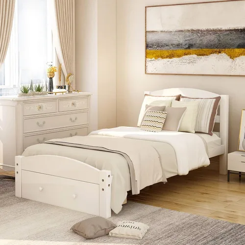 Vista 3 de Harper & Bright Designs Cama de plataforma de tamaño individual, marco de cama individual de madera con cajón de almacenamiento y soporte