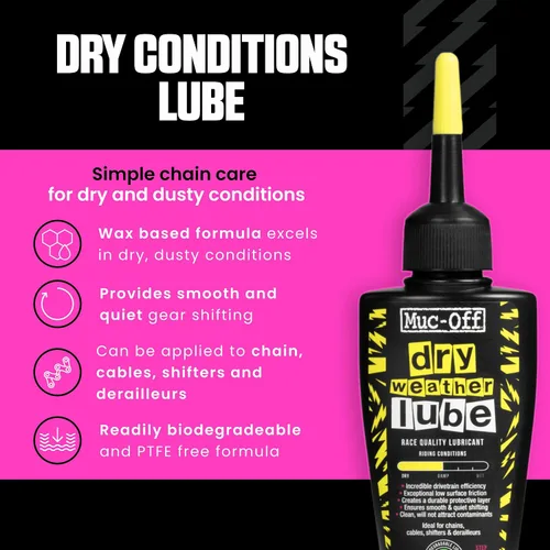 Vista 2 de Muc-Off Dry Chain Lubricante de 1.7 fl oz - Lubricante biodegradable para cadena de bicicleta, adecuado para todo tipo de bicicletas, formulado