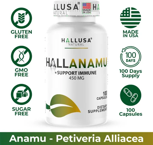 Vista 9 de Hallusa Natural Raíz de Anamu 450 mg - Petiveria Allicea - Anamu Cápsulas Orgánicas - Sistema Inmunológico y Energía - 100 Cápsulas
