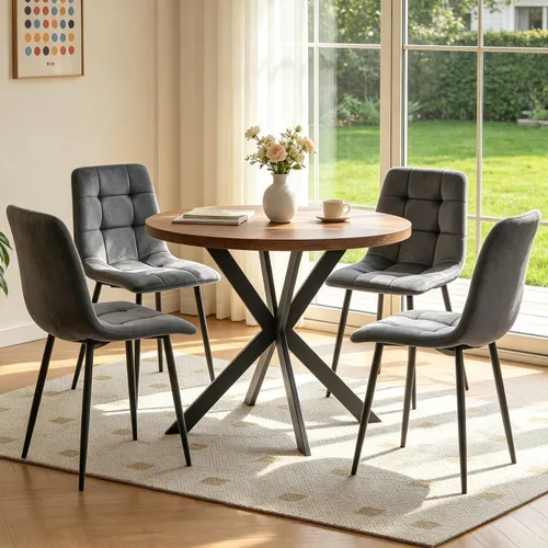 Vista 16 de Homedot Juego de mesa de comedor para 2, mesa de cocina de 3 piezas, juego de sillas de comedor redondas y negras para espacios pequeños, juego