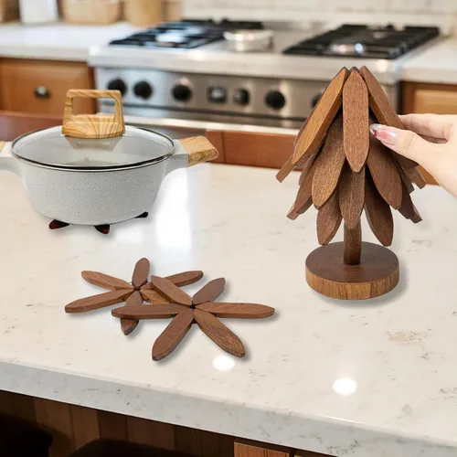 Vista 4 de Yuoyar - Juego de salvamanteles de madera en forma de árbol para mesa de café, cocina