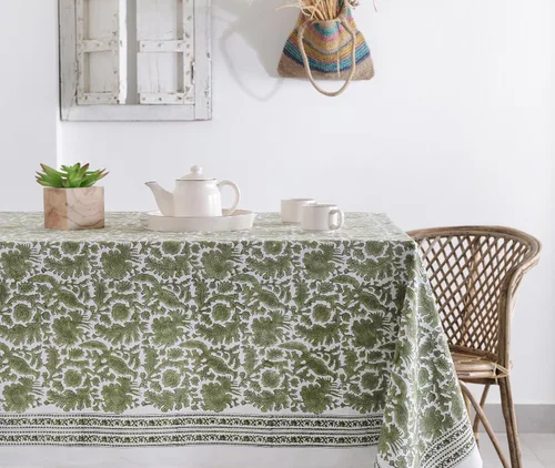 Vista 15 de Labhanshi Mantel rectangular de 6 plazas de algodón prelavado con estampado indio a mano, 60 x 90 pulgadas, diseño floral de algodón prelavado