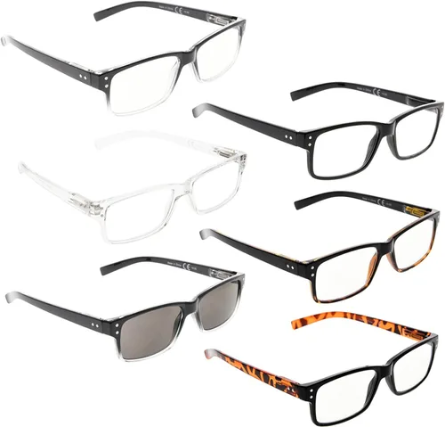 Vista 13 de LUR Gafas de lectura paquete de 5 lectores de plástico cómodos con bisagra de resorte (3 negro + 2 tortugas)