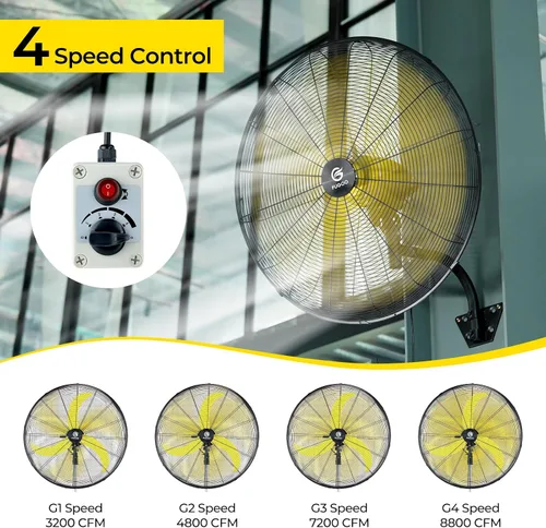 Vista 5 de FUGOO Ventilador de pared oscilante de 30 pulgadas con control remoto, motor BLDC, amplio rango de flujo de aire de 3200 CFM a 8800 CFM, ventilador
