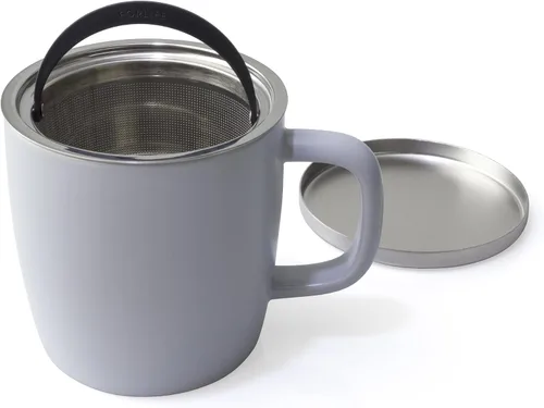Vista 4 de FORLIFE Taza de preparación con acabado satinado de rocío con infusor de cesta y tapa de acero inoxidable, 11 onzas (niebla de lavanda)