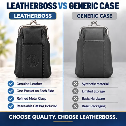 Vista 6 de Funda para cajetilla de cigarrillos de cuero con bolsillo para mechero, regular o 100 unidades, de Leatherboss (negro)