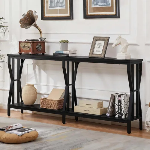 Vista 3 de HOMISSUE Mesa consola de sofá, mesa de sofá extra larga de 70.9 pulgadas con almacenamiento de 2 niveles, mesas de consola estrechas industriales