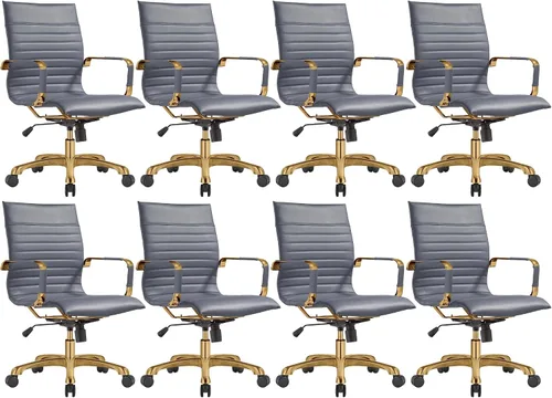 Vista 16 de LeisureMod Harris Silla de oficina con almohadilla suave, silla ejecutiva de piel sintética con base de acero dorado, altura ajustable, bloqueo