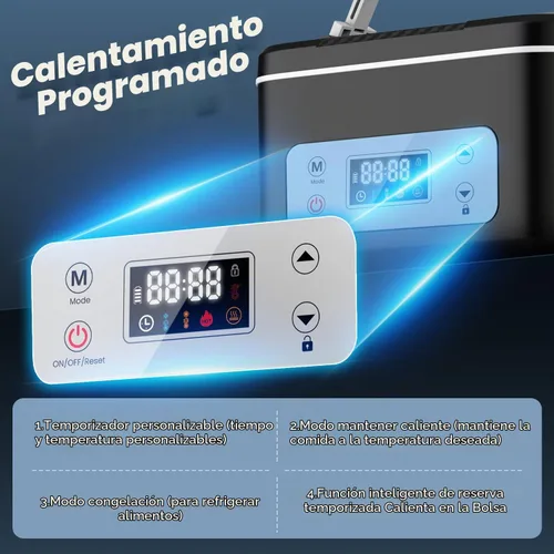 Vista 6 de Cordless Electric Heated Lunch Box, 25000mAh Auto Heating Timer Negro