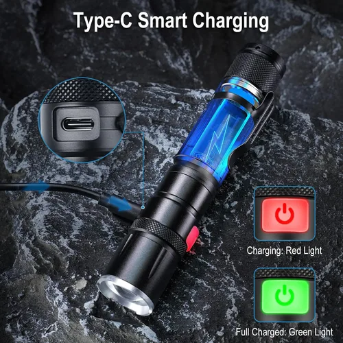 Vista 5 de Linternas recargables, linterna de bolsillo EDC de alto lúmenes con clip, 5 modos de luz de flash pequeña súper brillante potente para camping