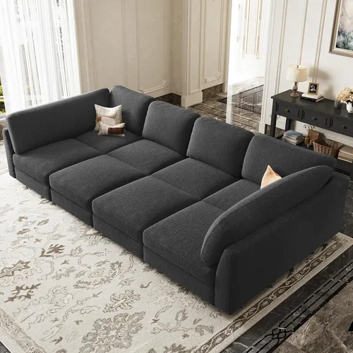 Vista 21 de Belffin Sofá cama seccional de pana de felpa con asiento ancho y profundo, modulares de nube seccionales para sala de estar. Sofá negro