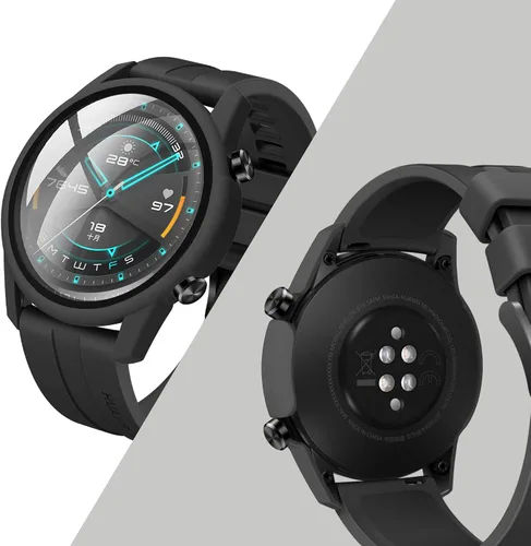 Vista 3 de Protector de pantalla de reloj compatible con Huawei GT2 de 1.63 pulgadas, ultra delgado, HD, vidrio templado, protección general, cubierta dura