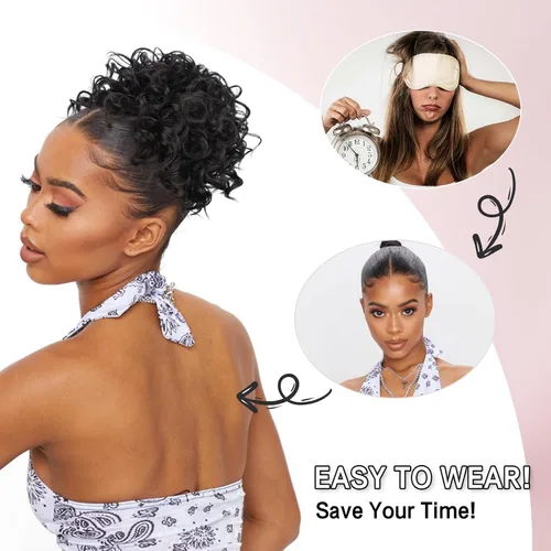 Vista 6 de Lommel Moño desordenado del pelo del pedazo natural suave rizado bollos Hairpieces (13W) Moño de pelo rizado suelto con cordón para mujer