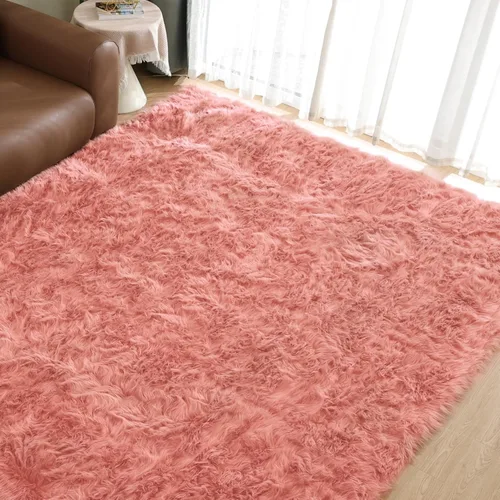 Vista 11 de Goolela Alfombra esponjosa de piel sintética para dormitorio, color marrón claro beige, 2 x 3 pies, alfombra de piel de oveja peluda y difusa