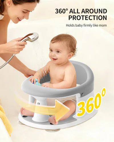 Vista 4 de Asiento de baño para bebés de 6 meses en adelante, asientos de baño para bebés sentados, 3 juguetes de baño para bebés, diseño abierto