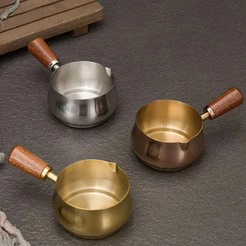 Vista 7 de Mini Olla de Salsa Reutilizable de Acero Inoxidable 304 - 2 Piezas (Dorado, 60ML) Olla para Derretir Chocolate y Tazón para Salsa Barbacoa