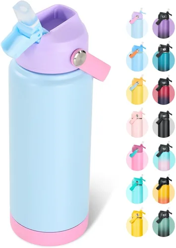 Vista 30 de Fijinhom Botella de agua aislada de acero inoxidable de 18 oz, de boca ancha, de doble pared, con vacío, con pajita de silicona, a prueba de sudor