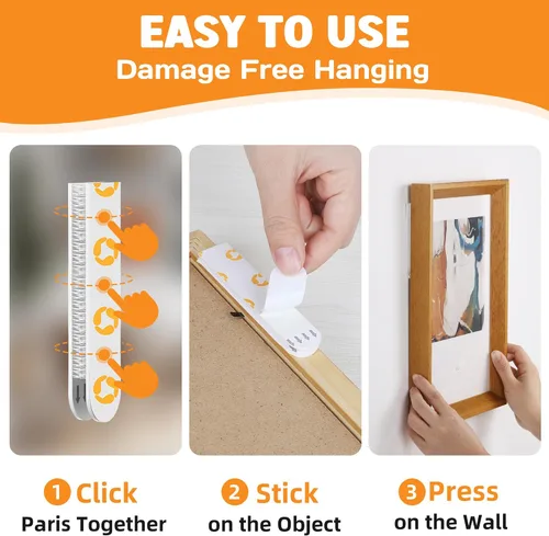 Vista 4 de SummerBrite - Tiras resistentes para póster y marco, 32 pares, XL, color blanco Extra strong wall adhesive, clean peel removal, ideal for large