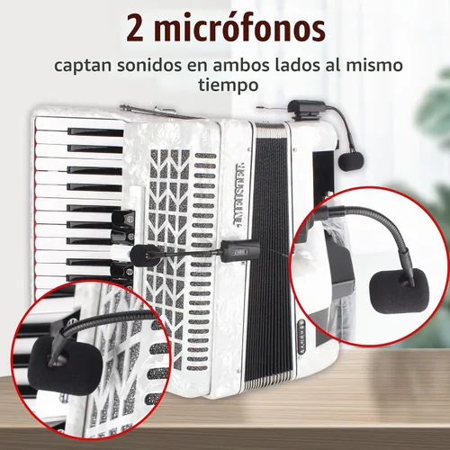 Vista 3 de Micrófono inalámbrico de acordeón con 2 transmisores Q2/AT-5A Pastilla de acordeón de piano con micrófono de cuello de cisne receptor inalámbrico