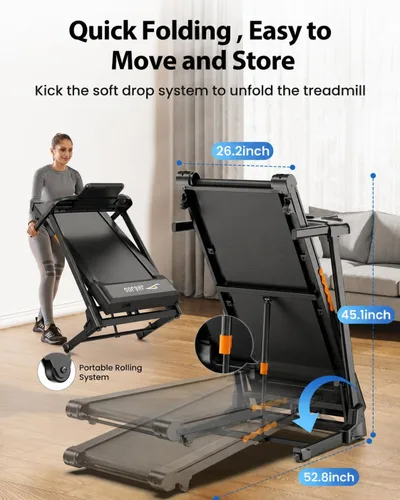 Vista 13 de JAGJOG Cinta de correr plegable con 15% de inclinación automática, 8.8 MPH Negro tinta