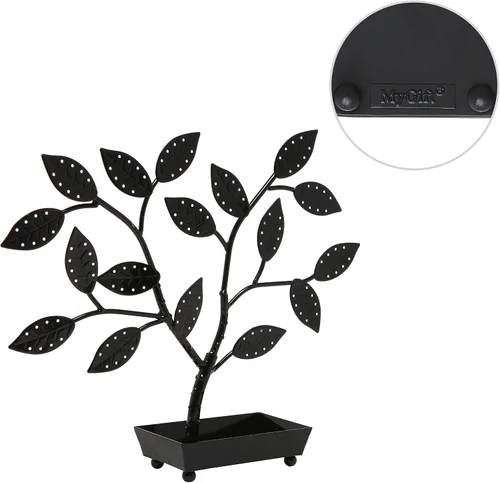 Vista 8 de MyGift - Árbol para colgar joyas, aretes y collares con charola para anillos., Metal, Negro, S
