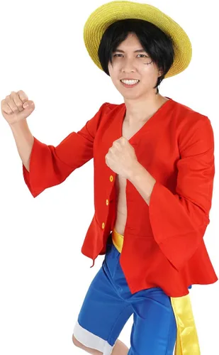 Vista 3 de Disfraz de cosplay de anime para mono D. Luffy después de 2 años de separación camisa y pantalones conjuntos para adultos verano S-XXL (M)