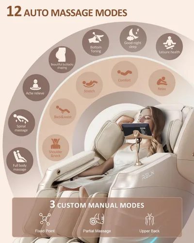 Vista 3 de RELX Silla de Masaje de Cuerpo Completo, 15 Modos de Gravedad Cero SL-Track, Silla de Masaje Shiatsu con Sistema de Calor Integrado, Masaje de Crema