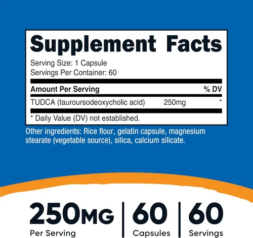 Vista 2 de Tudca 0.008 onzas; 60 cápsulas (àcido tauronesodeoxicólico) de Nutricost, 1 botella, 1