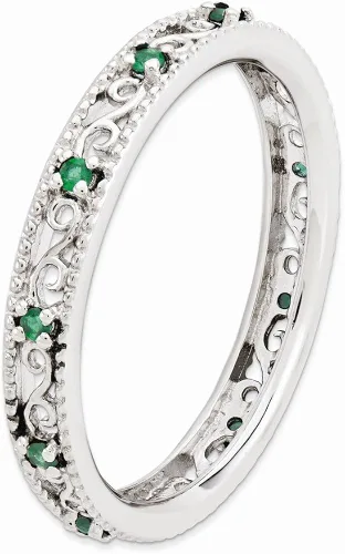Vista 3 de Anillo de plata de ley 925 maciza apilable con piedras preciosas de mayo verde esmeralda