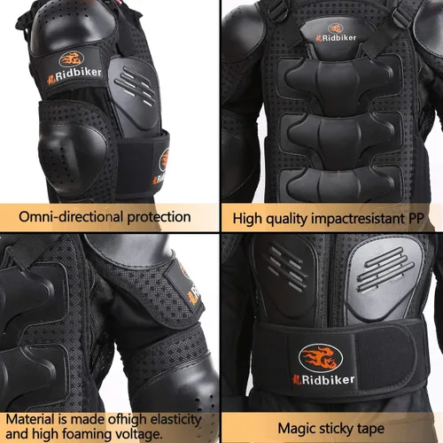 Vista 3 de RIDBIKER - Chaleco protector de pecho para niños, equipo de motocross, moto todo terreno, chaqueta de armadura de cuerpo completo para motocicleta