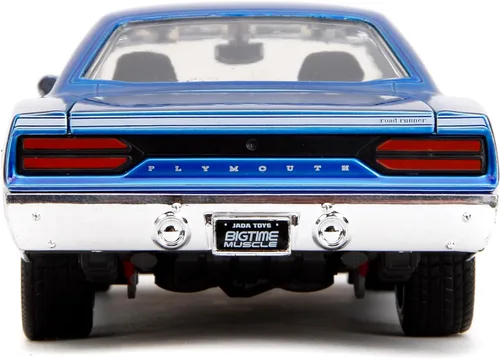 Vista 4 de Jada Big Time Muscle 1:24 1970 Plymouth Roadrunner - Auto fundido a presión, juguetes para niños y adultos (azul caramelo/blanco)