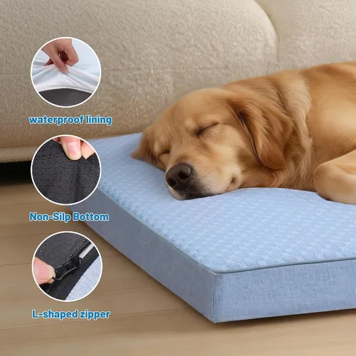 Vista 4 de Cama refrescante para perros grandes, cama ortopédica de espuma viscoelástica para mascotas con funda extraíble lavable, ideal para perros Rosa