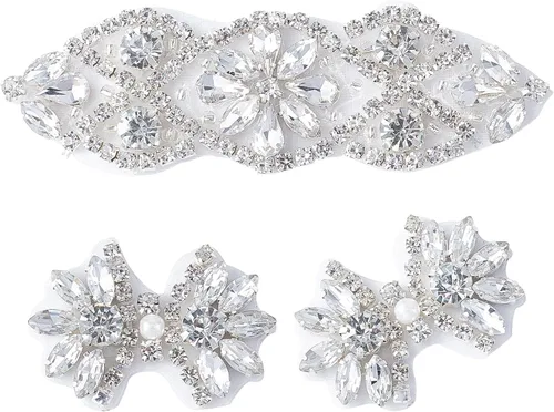 Vista 15 de FINGERINSPIRE 12 diamantes de imitación de cristal en forma de hoja - 6 estilos de apliques de cristal brillante con fijación en caliente, hojas 12