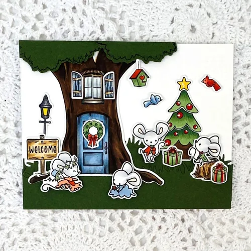 Vista 5 de Big Tree House - Juego de sellos y troqueles para hacer tarjetas, sellos transparentes y troqueles de corte de metal para álbumes de recortes