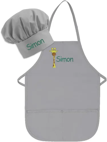 Vista 10 de Conjunto de delantal y sombrero personalizado para niños de zoológico, añade tu propio nombre para niños, cocina, horneado