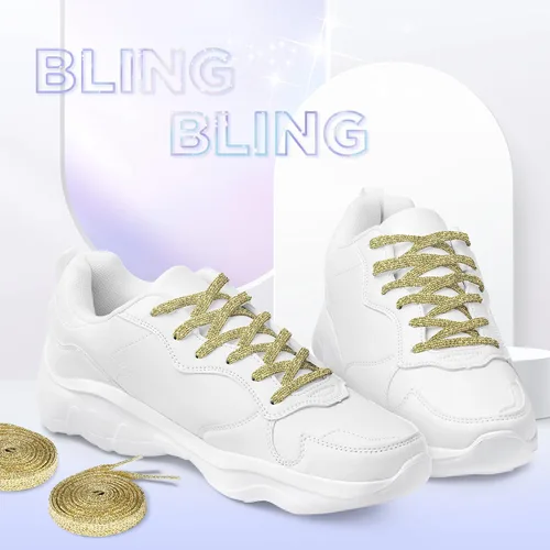 Vista 2 de MOTZU 2 pares de cordones planos con purpurina de 45 pulgadas para zapatillas de lona atléticas, cordones brillantes para zapatos de niños